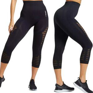 GYMSHARK Energy+ Seamless Stretch Cropped Eyelet Leggings Contoured - Black - L